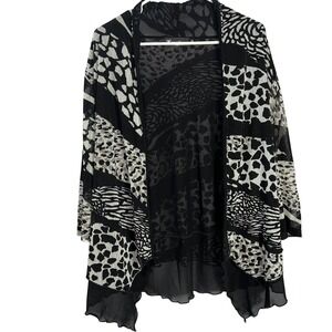 Creation Womens XL Mixed Animal Print Open Front Cardigan Sheer‎ Mesh Sharkbite